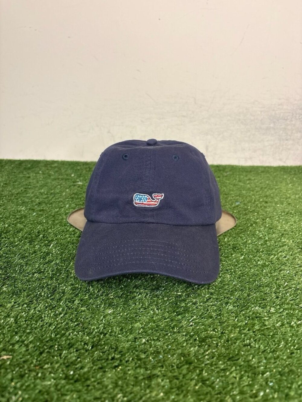 Vineyard Vines hat cap strap back blue usa america flag logo casual leather mens